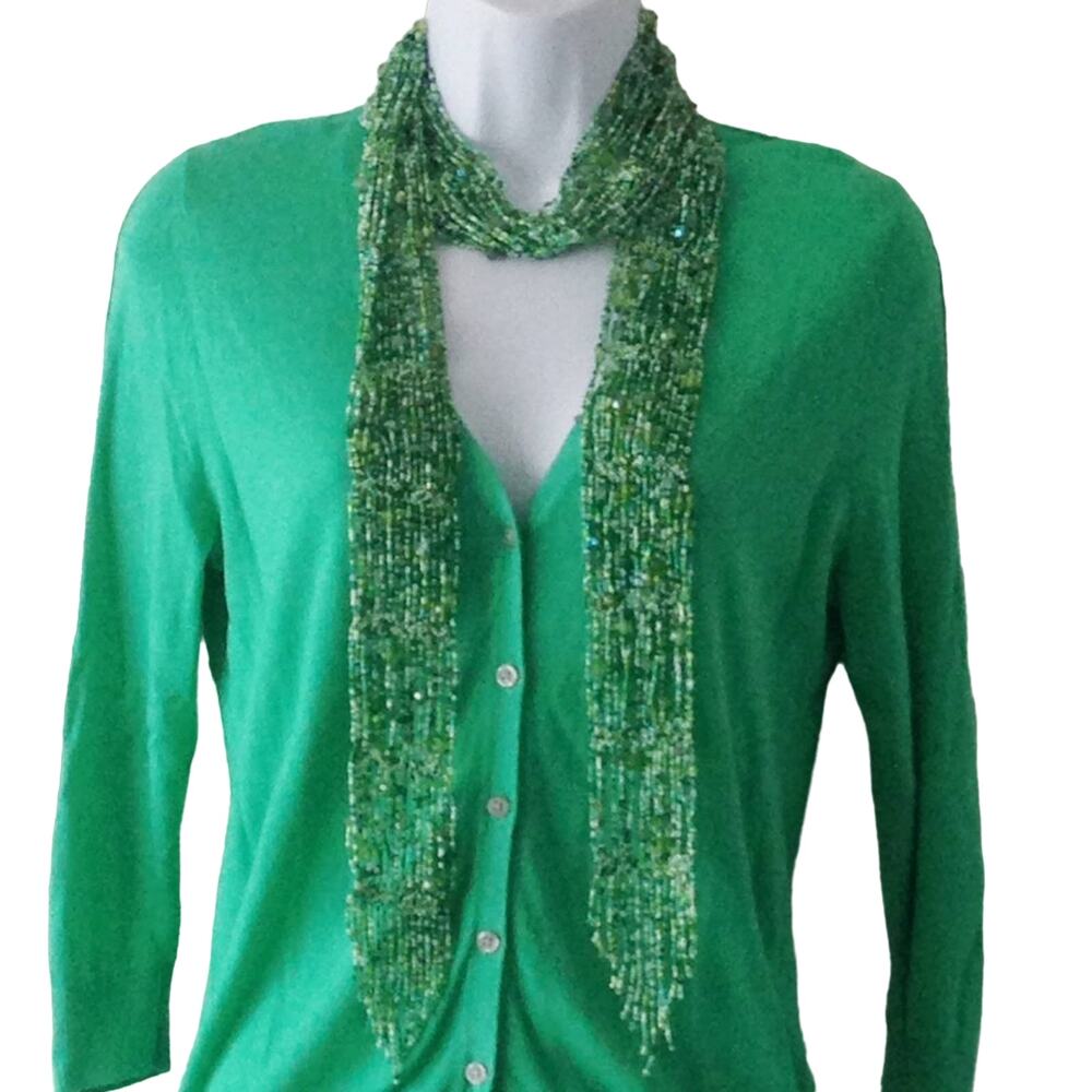 Hand beaded skinny scarf, green